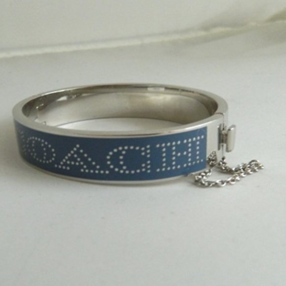COACH Half Inch Hinged Bangle in Pale Blue/Silver - Picture 1 of 2